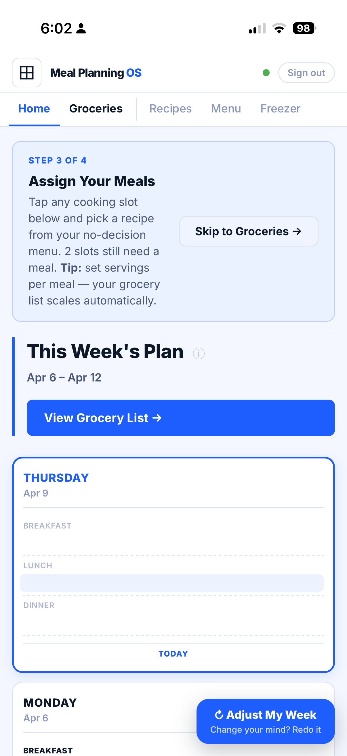 Step 2 — Assign Meals