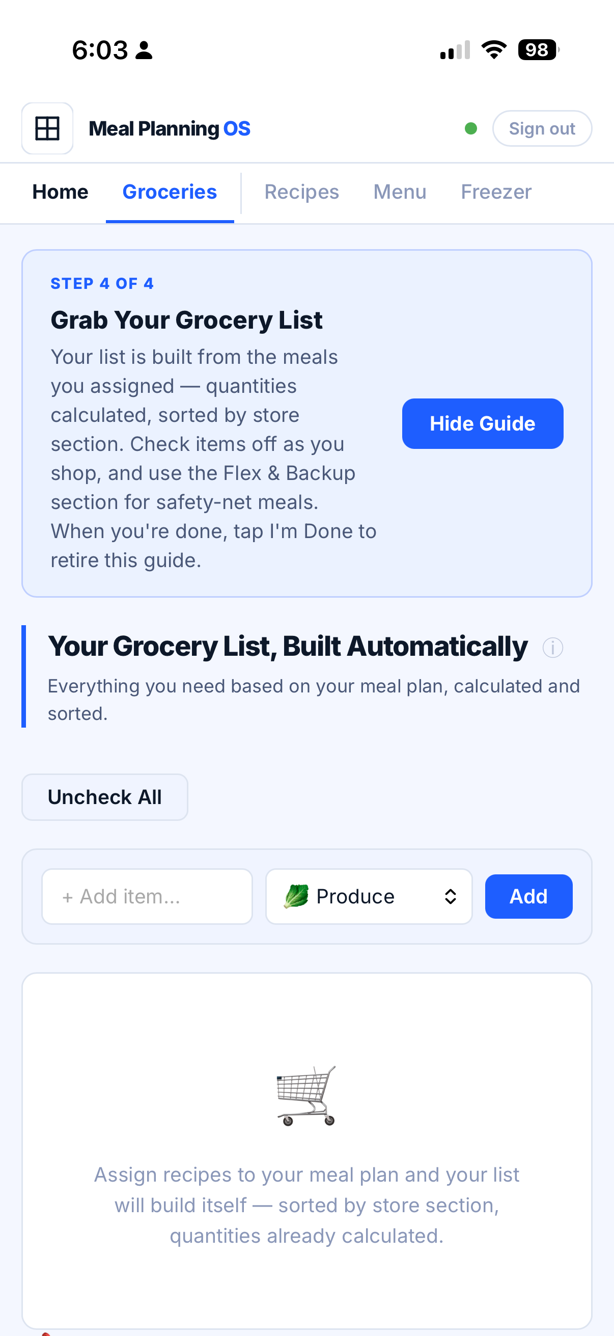 Step 3 — Grocery List Builds Itself